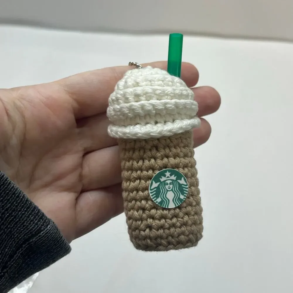 handmade crochet coffee frappuccino cup‎ plush keychain barista gift latte